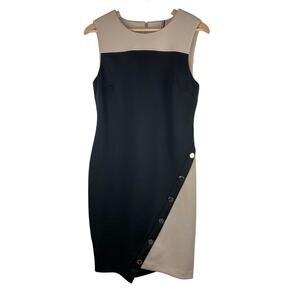 Tommy Hilfiger Women's Size 10 Black Beige Gold Button Career Sheath Dress